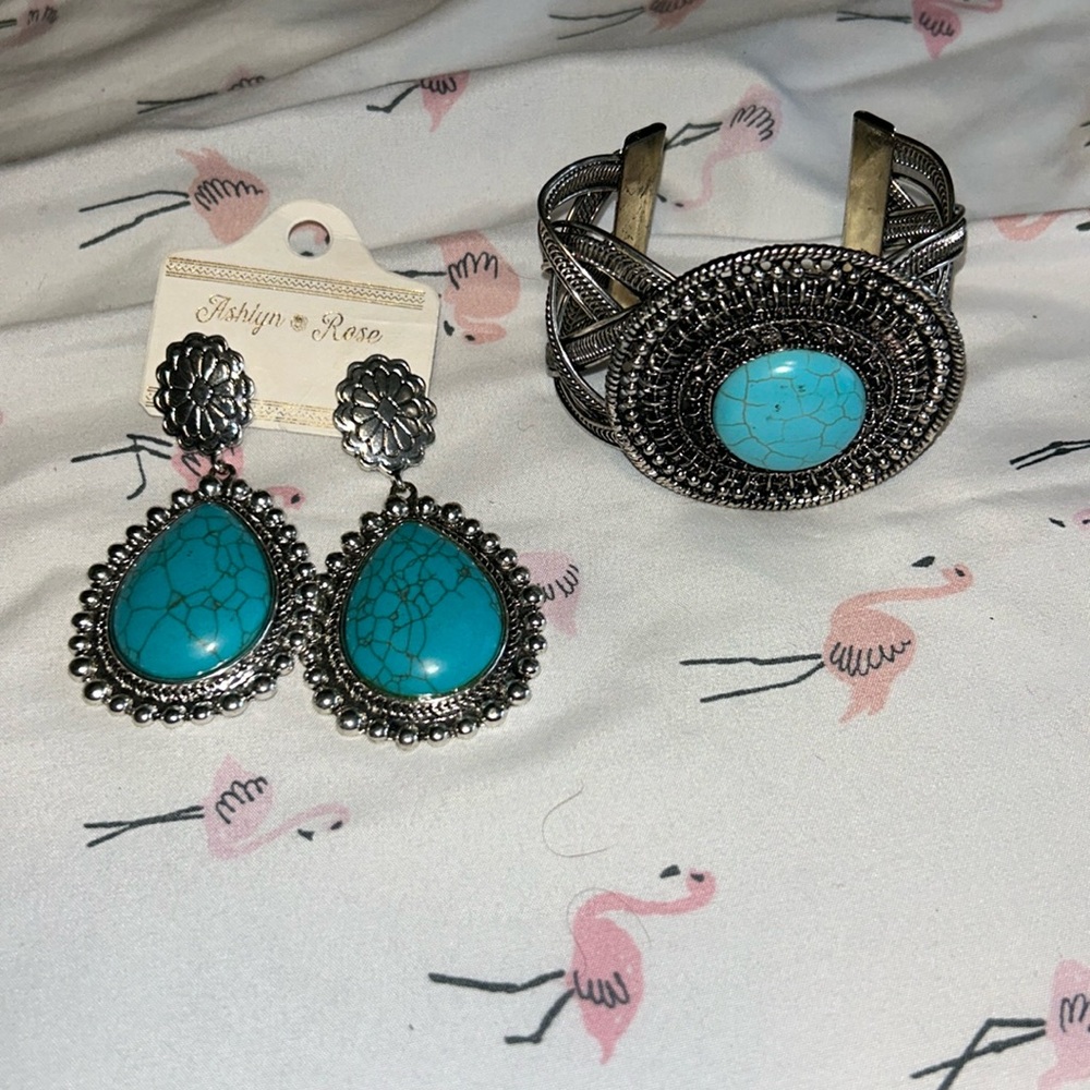 Ashlyn Rose Turquoise & Silver Bracelet & Earrings